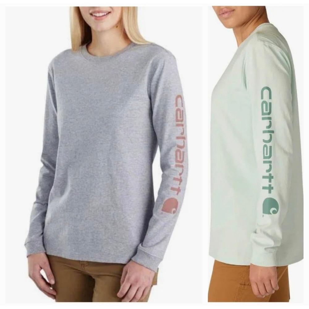 Carhartt Womens Hint of Lime Loose Fit Long Sleeve Logo T-Shirt Size Medium